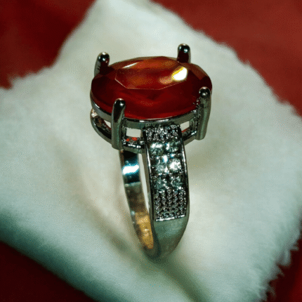 Silver oval shape ring with red stone